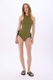One-piece swimsuit Gold/black front worn view
