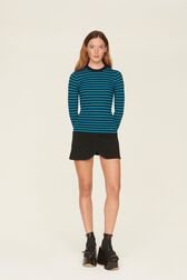 Pull chaussette rayé femme Raye noir/bleu de prusse vue portée de face