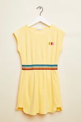 Robe courte fille velours Jaune clair vue de face