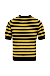 Women Poor Boy Striped Short Sleeve Sweater Striped black/mustard back view