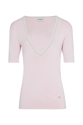 Pull décolleté V coloré viscose femme Baby rose vue de face