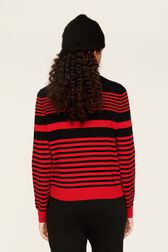 Pull col montant rayé femme Raye noir/rouge vue portée de dos
