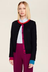 Cardigan laine colorblock femme Bleu nuit vue de détail 2