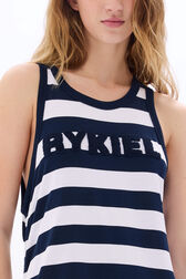 Robe longue col rond à bretelle rayée Raye blanc / bleu vue de détail 1