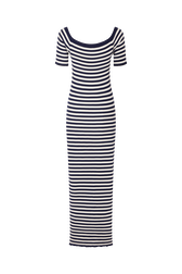 Robe rayée à fleur Raye blanc / bleu vue de dos