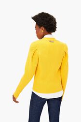 Wool Cardigan SR Yellow back worn view