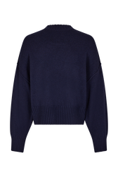 Boxy round-neck sweater Navy back view
