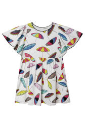 Parasols "Print" Girl Dress with Short Flounced Sleeves Multico white front view