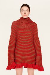 Robe courte col roulé lurex femme Rouge/or vue portée de face