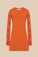 Women Openwork Floral Knit Mini Dress Coral front view