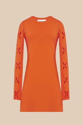Robe courte fleur ajourée maille femme Corail vue de face