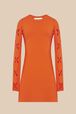 Women Openwork Floral Knit Mini Dress Coral front view