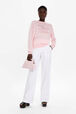 Women Rhinestone Print Sweater Baby pink front worn view