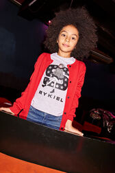 Printed Cotton Girl Long-Sleeved T-shirt Grey front worn view