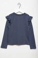 T-shirt manches longues fille coton imprimé Bleu vue de dos