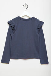 Printed Cotton Girl Long-Sleeved T-shirt Blue back view