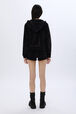 Long-sleeved velvet hoodie Black back worn view