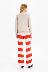 Women Cherry Print Sweater Beige back worn view