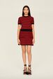 Women Big Poor Boy Striped A-line Skirt Black/red front worn view