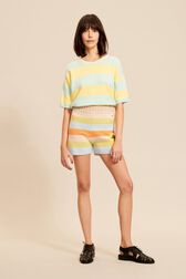 Short maille rayé multicolore pastel femme Multico vue portée de face