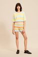 Women Pastel Multicolor Striped Wool Shorts Multico front worn view