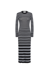 Striped long dress in wool and lurex Black/silver front view
