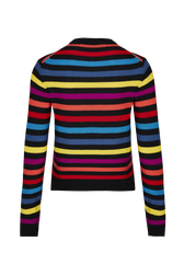 Women Striped Long sleeve Poorboy Sweater Multico striped back view