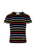 Women Picot Multicolor Striped T-Shirt Multico black striped front view