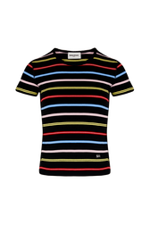 T-shirt picots rayé multicolore femme Multico raye noir vue de face