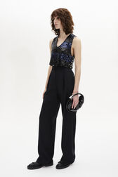 Sleeveless Striped Sequin Crop Top Silver/navy details view 1