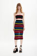 Women Poor Boy Striped Wool Maxi Skirt Multico striped front worn view