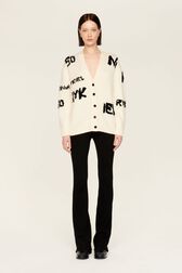 Cardigan grunge laine logo Sonia Rykiel femme Ecru vue de détail 3
