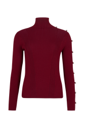 Wool Knit Turtleneck Sweater Claret front view