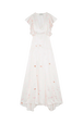 Maxi satin dress with mouth motif print Ecru lips front view