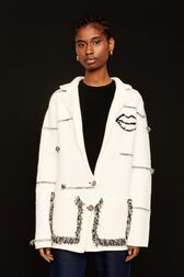 Women Charms Intarsia Wool Jacket Ecru front worn view