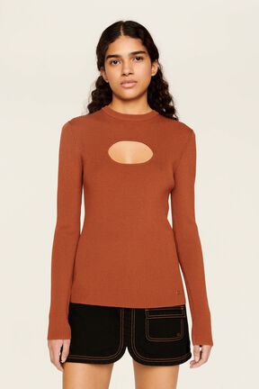 Top goutte uni femme Camel vue portée de face