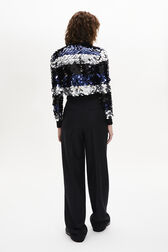 Women's Tricolour Striped Sequin Jumper Black back worn view
