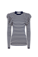 Pull manches longues rayé à volants Raye blanc / bleu vue de face