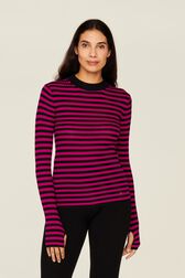 Women Multicoloured Striped Rib Sock Knit Sweater Black/fuchsia details view 1