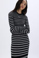 Striped long dress in wool and lurex Black/silver details view 1
