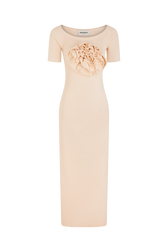 Robe longue col bateau détail fleur Vanilla vue de face