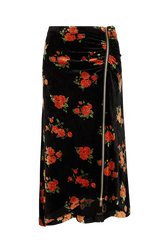 Jacquard Velvet Asymmetric Midi Skirt Orange front view