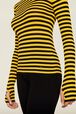 Women Multicoloured Striped Rib Sock Knit Sweater Striped black/mustard details view 2