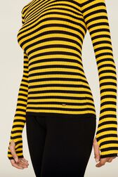 Women Multicoloured Striped Rib Sock Knit Sweater Striped black/mustard details view 2
