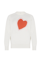 Heart charm crew-neck sweater Ecru front view