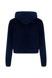 Long-Sleeved Velvet Hoodie Blue duck back view