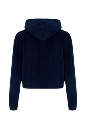Long-sleeved velvet hoodie Blue duck back view