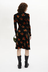 Robe courte asymétrique Rykiel's roses imprimées sur velours jersey Orange vue portée de dos