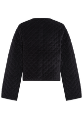 Short velvet quilted jacket Black back view