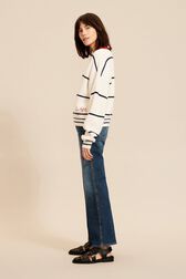 Pull rayé col contrastant femme Ecru vue de détail 1